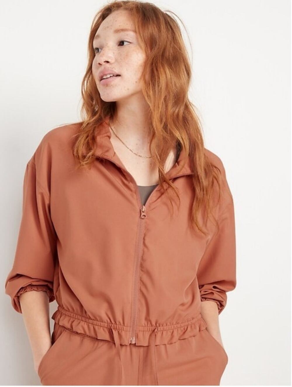 Old Navy Active StretchTech Jacket XL Rust‎ Brown Zip Front Quick Dry